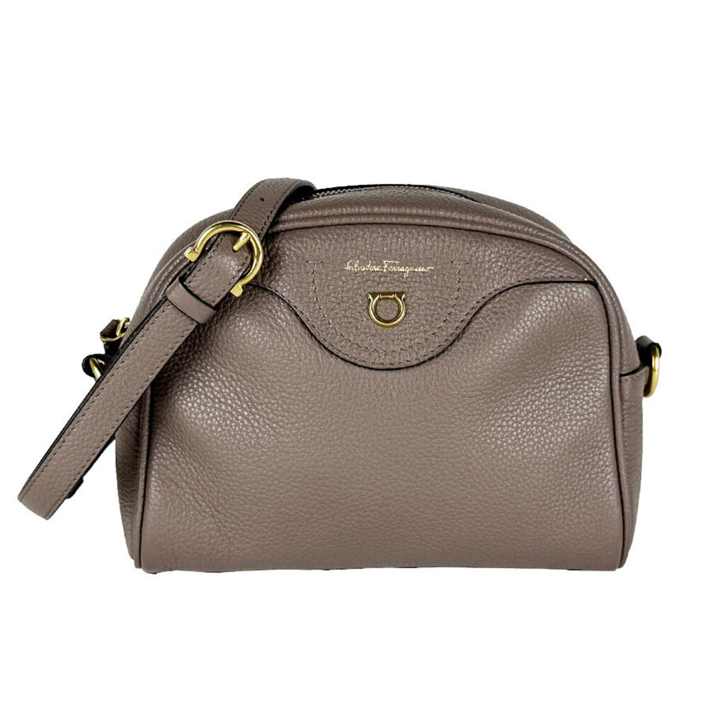 Salvatore Ferragamo shoulder bag, Gancini design, leather, charcoal brown, wo...